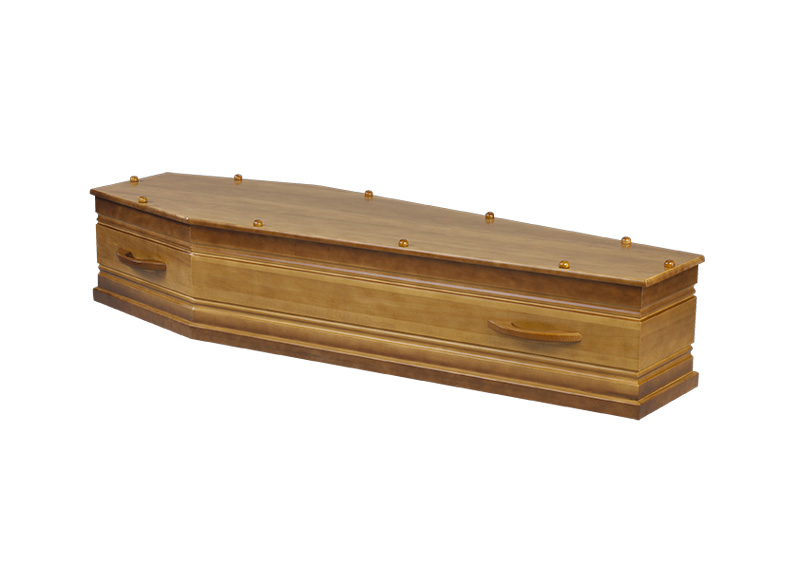 Cercueil peuplier PINAKI AMA forme parisienne avec poignée bois et cache vis boule bois